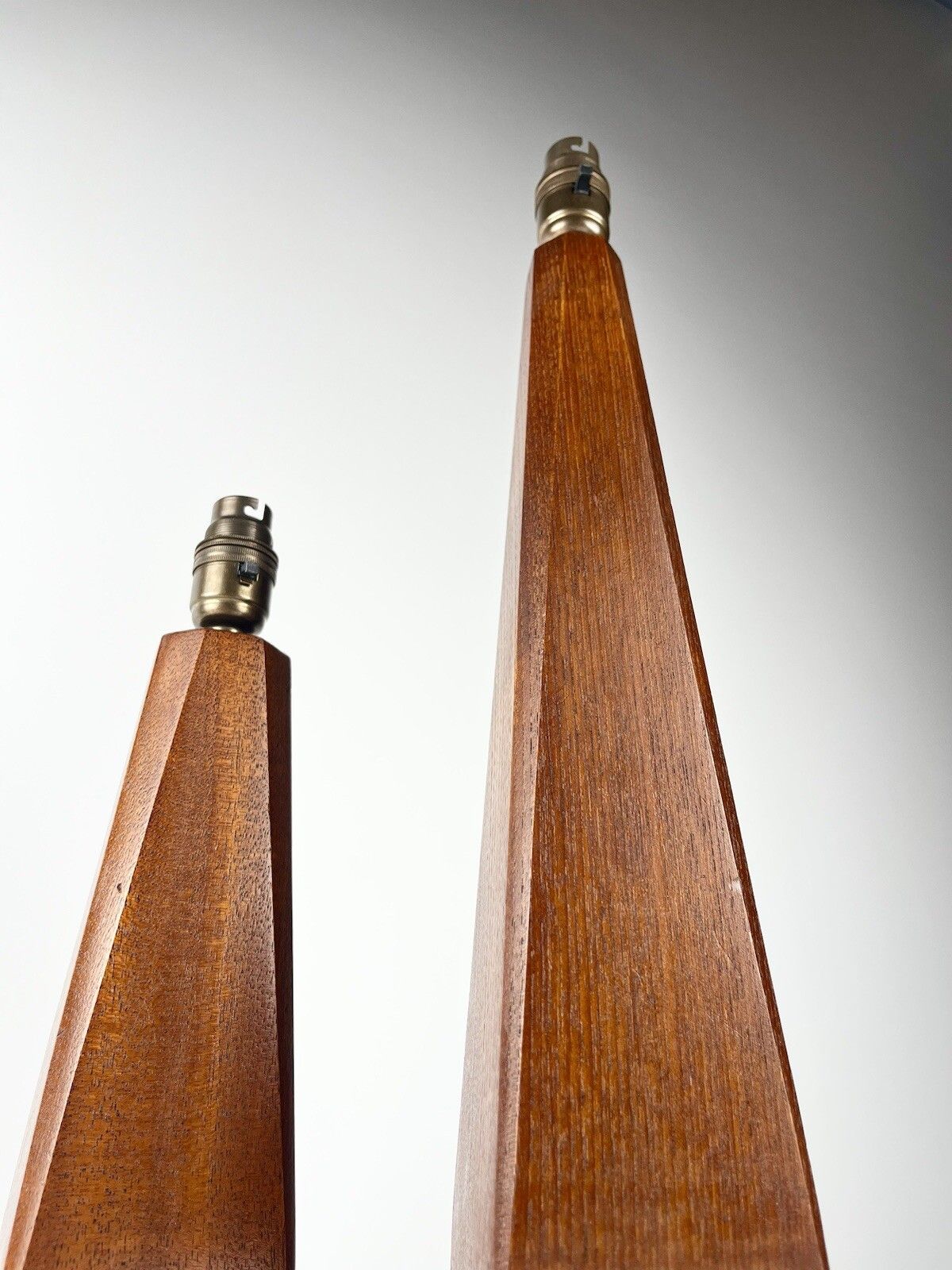Sculptural Pair Of Mid Century Lamp Bases Teak Geometric Design 1960s photo Lighting