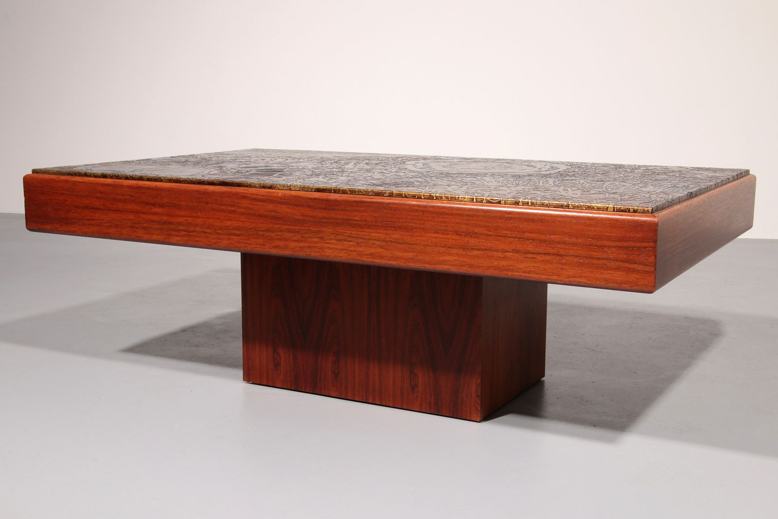 Brutalist Coffee Table With Copper Top And Wooden Base photo vintage