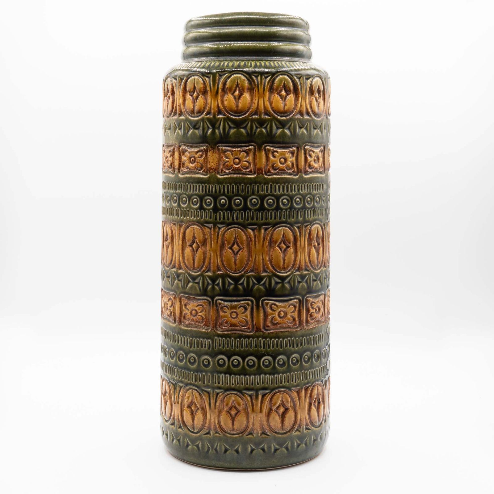 W. German Pottery Floor Vase In Light Brown & Green   Form 289 41   Scheurich   C1970s