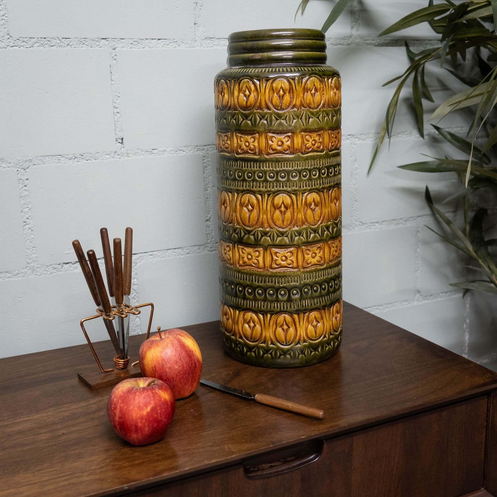 W. German Pottery Floor Vase In Light Brown & Green   Form 289 41   Scheurich   C1970s photo Home Decor