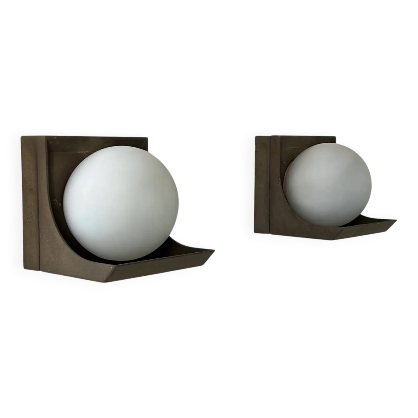 Pair Of Vintage Wall Lights, Raak W1804, Brown Bakelite And Opaline,