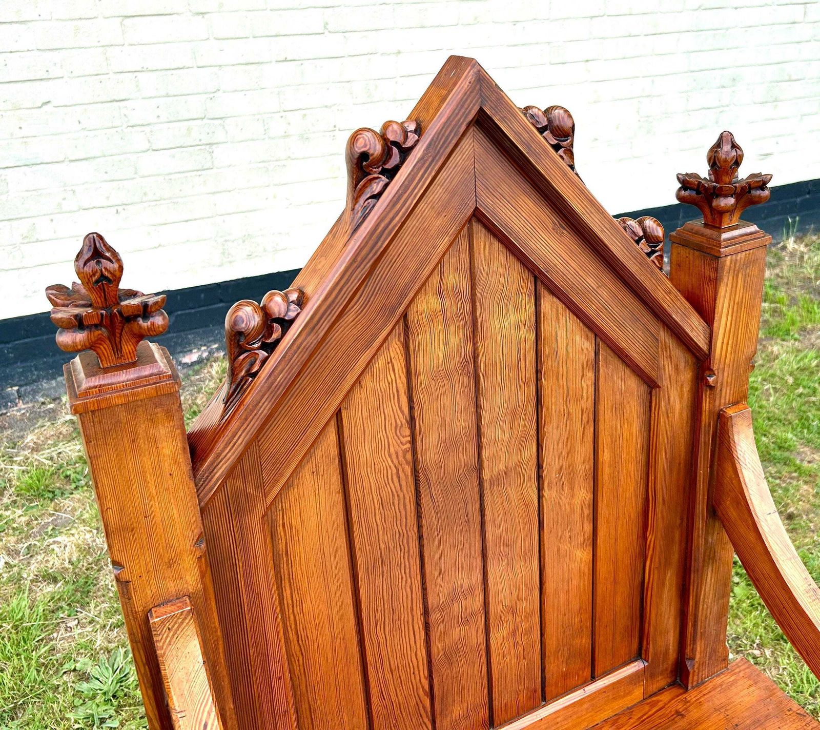 Large Pitch Pine Gothic Antique Chapel Church Chairs Vintage Altar Industrial Retro Kitchen Dining Old Wooden Wedding Armchair photo Furniture