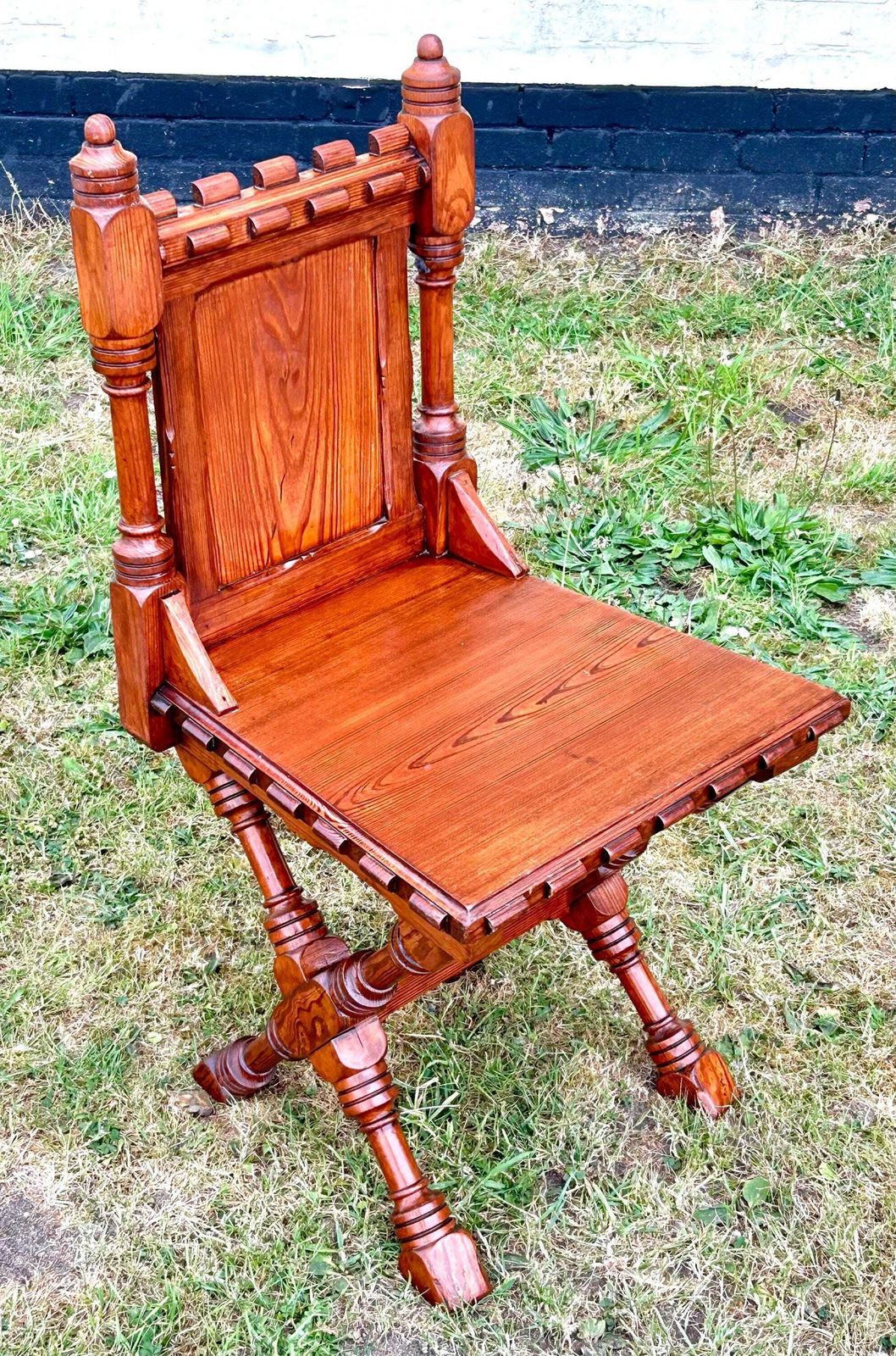 Antique Pitch Pine Hall Chair Gothic Church Wooden Hall Vintage Industrial Seating Arts And Crafts Victorian photo furniture