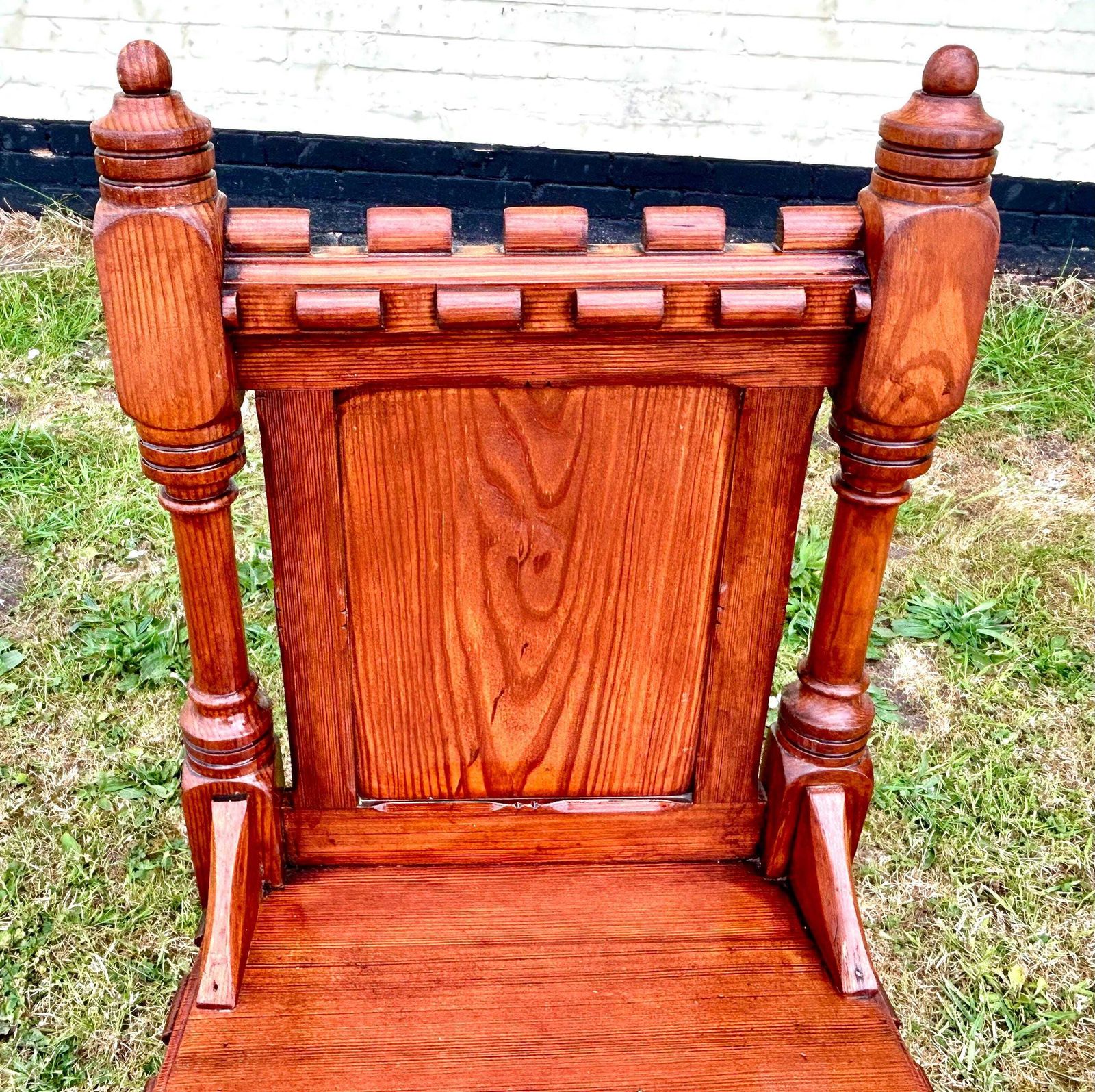 Antique Pitch Pine Hall Chair Gothic Church Wooden Hall Vintage Industrial Seating Arts And Crafts Victorian photo Furniture