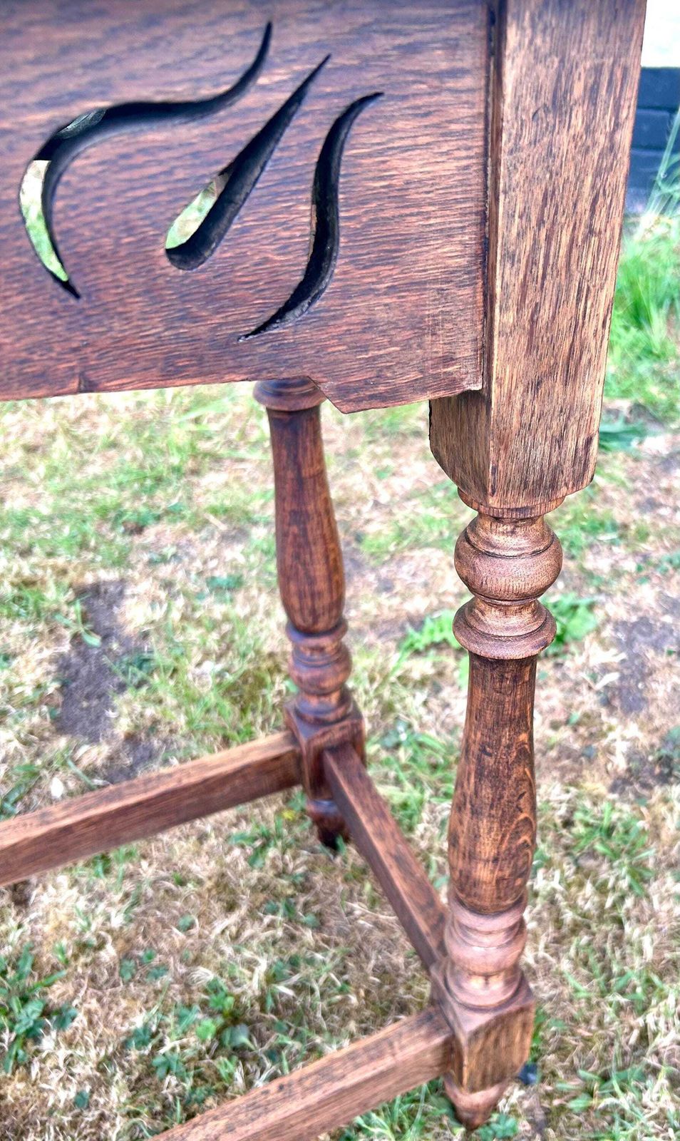 Arts And Crafts Oak Heart Antique Side Wine Table Vintage Wooden Victorian Hall Desk Industrial Occasional Coffee photo vinterior