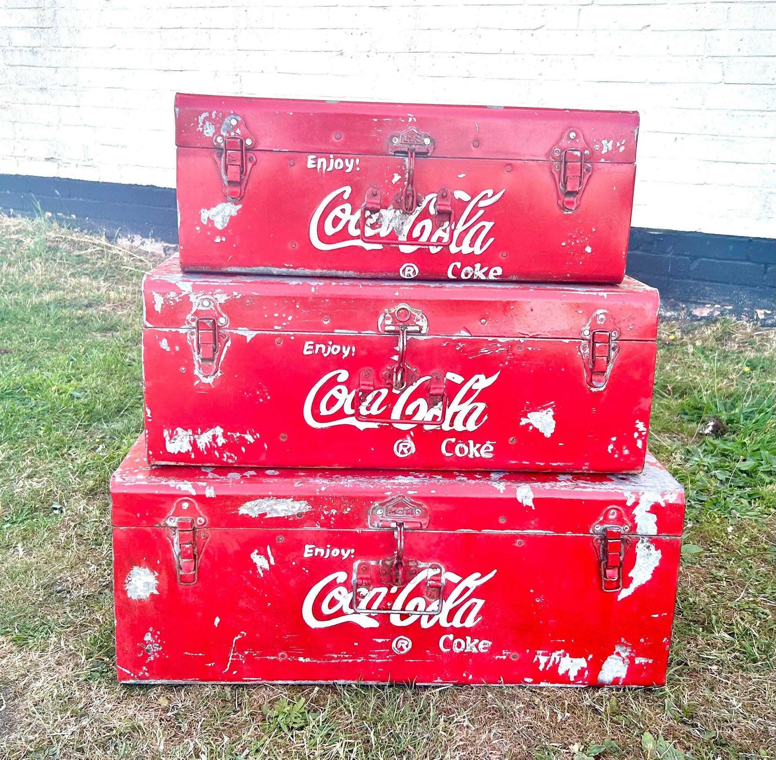 Vintage Coca Cola Chest Trunk Box Cooler Fridge Advertising Mancave Cafe Garage Metal Retro Kitchen Decor Sign Coke