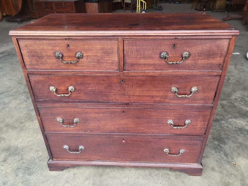 Antique Victorian  2 Over 3 Chest Of Drawers Bracket Feet Brass Handles