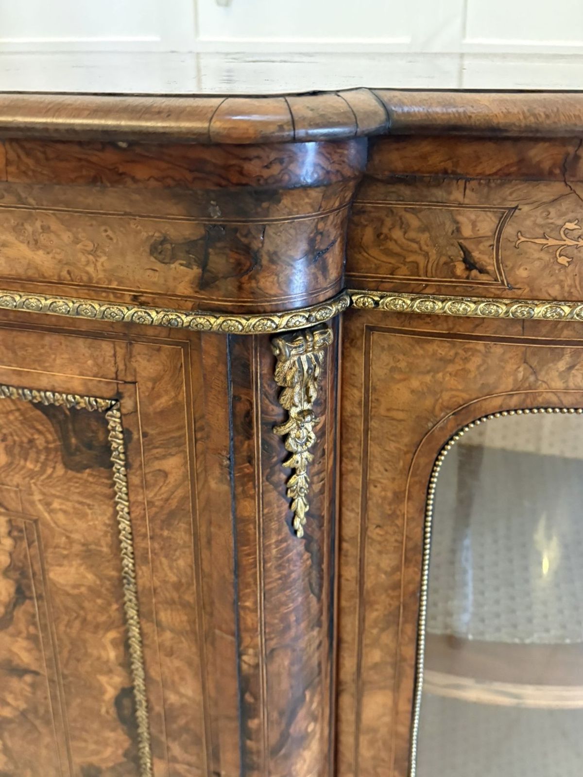 photo furniture Outstanding Quality Antique 19th Century Inlaid Burr Walnut Porcelain Mounted Credenza
