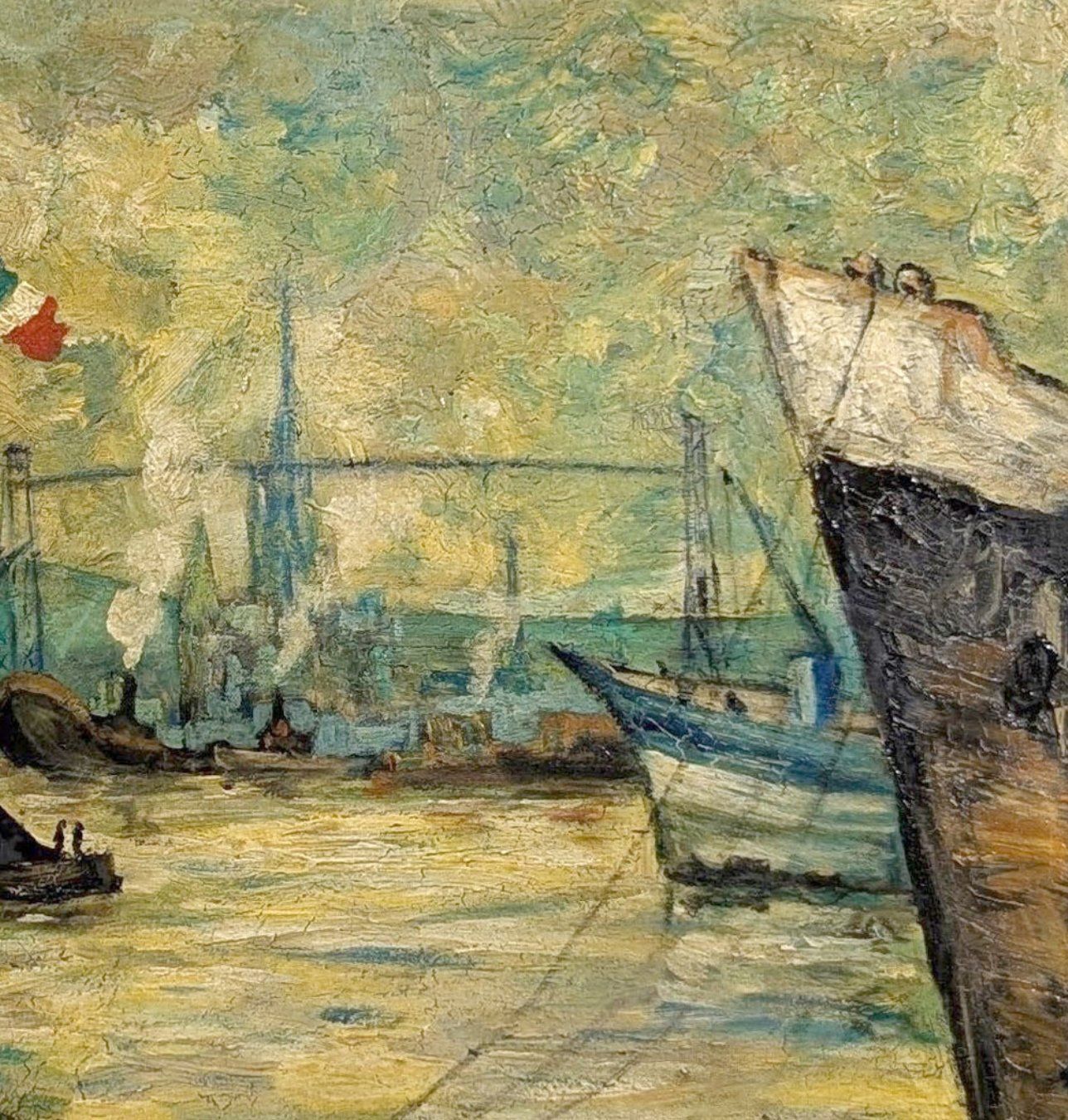 Oil On Canvas Narcisse Guilbert Boats At The Quay photo Art