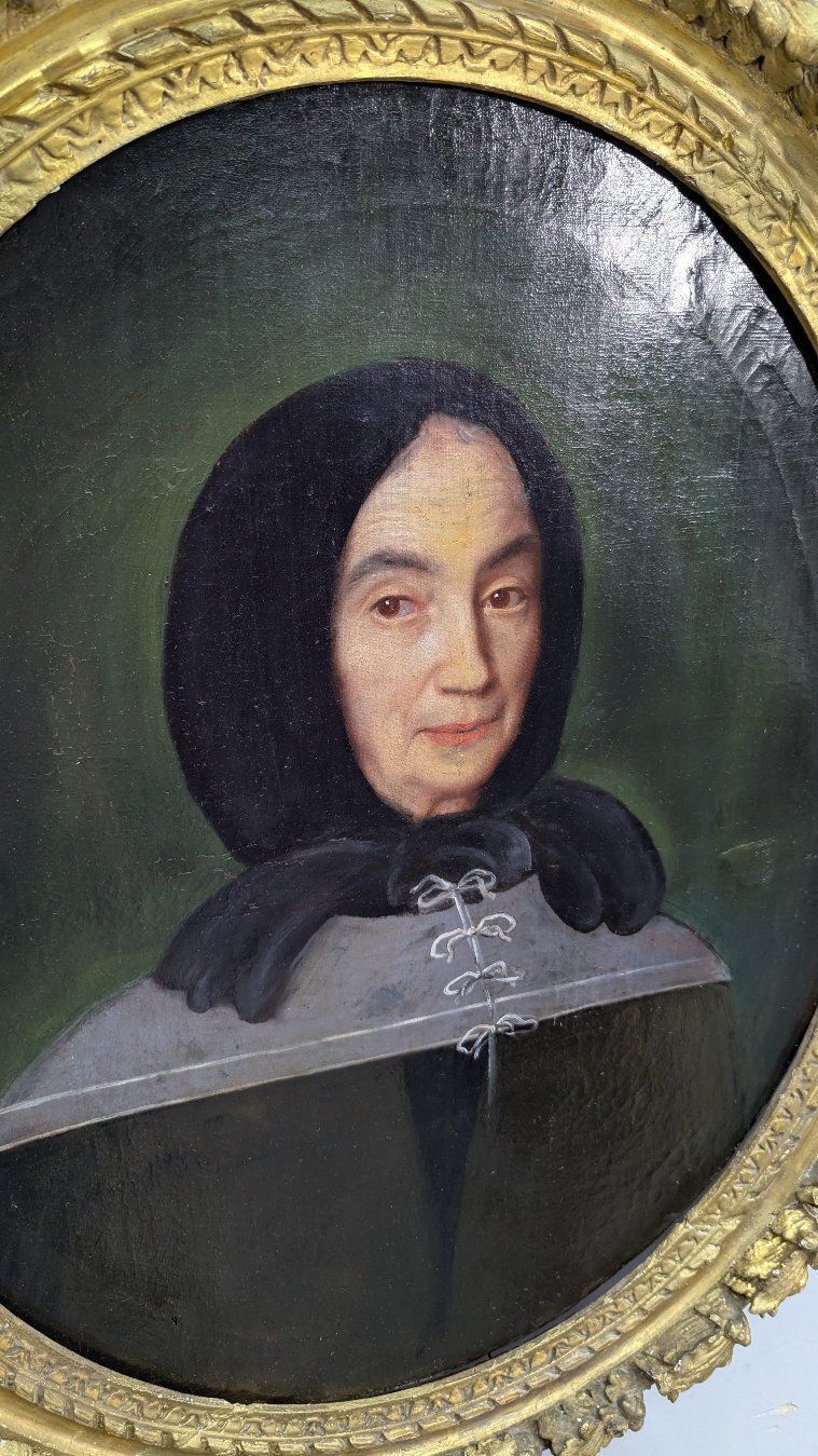 Portrait Oil On Canvas 18th Century Gilded Wooden Frame photo Art