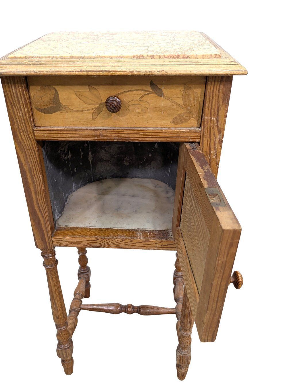 Bedside Table In Pine And Maple, 1900, Art Nouveau Period photo Furniture