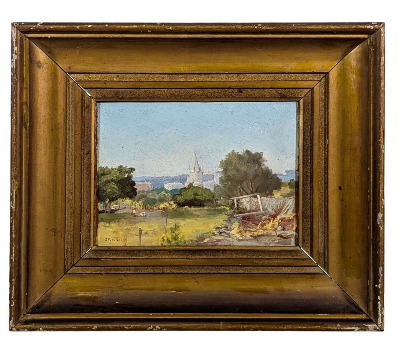 Landscape Oil On Cardboard, 1900s, Signed Isnard