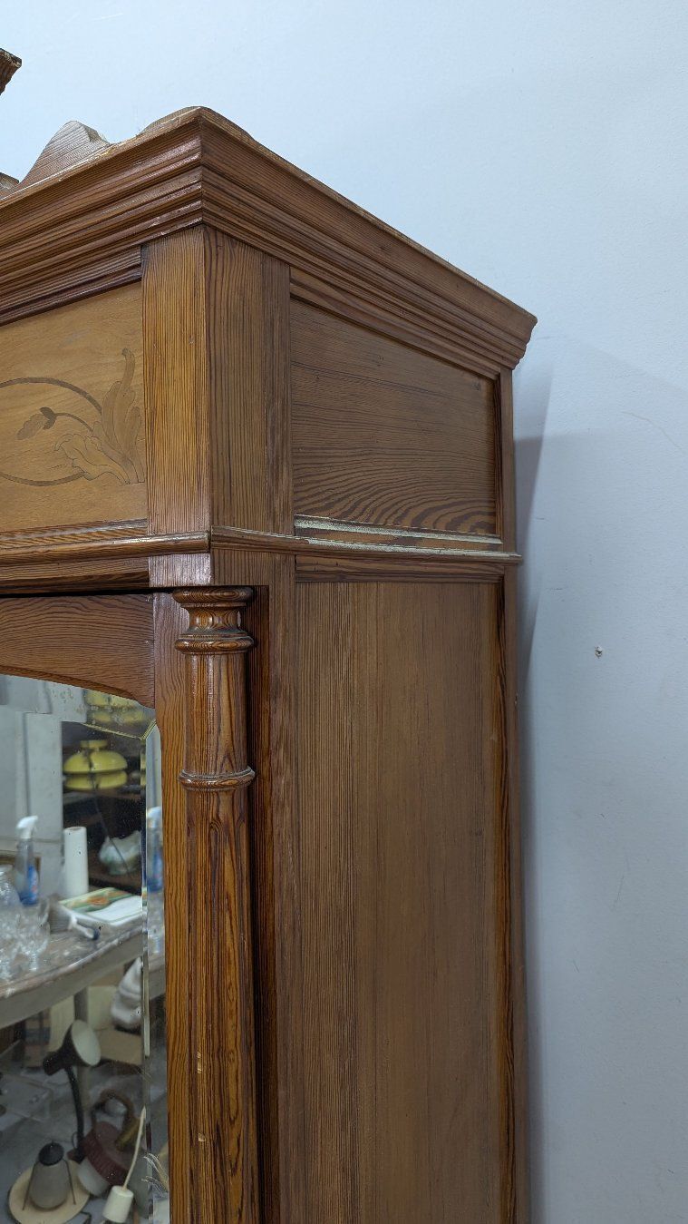 1900 Art Nouveau Mirrored Cabinet In Pine And Maple Burl photo for sale