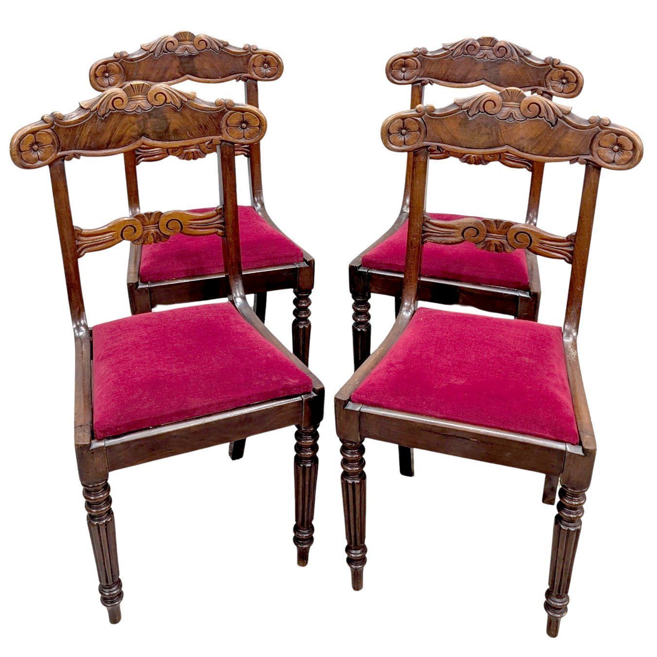 Carved Mahogany Chair, England, Late Regency / Early Victorian Period, Circa 1835 Set Of 4
