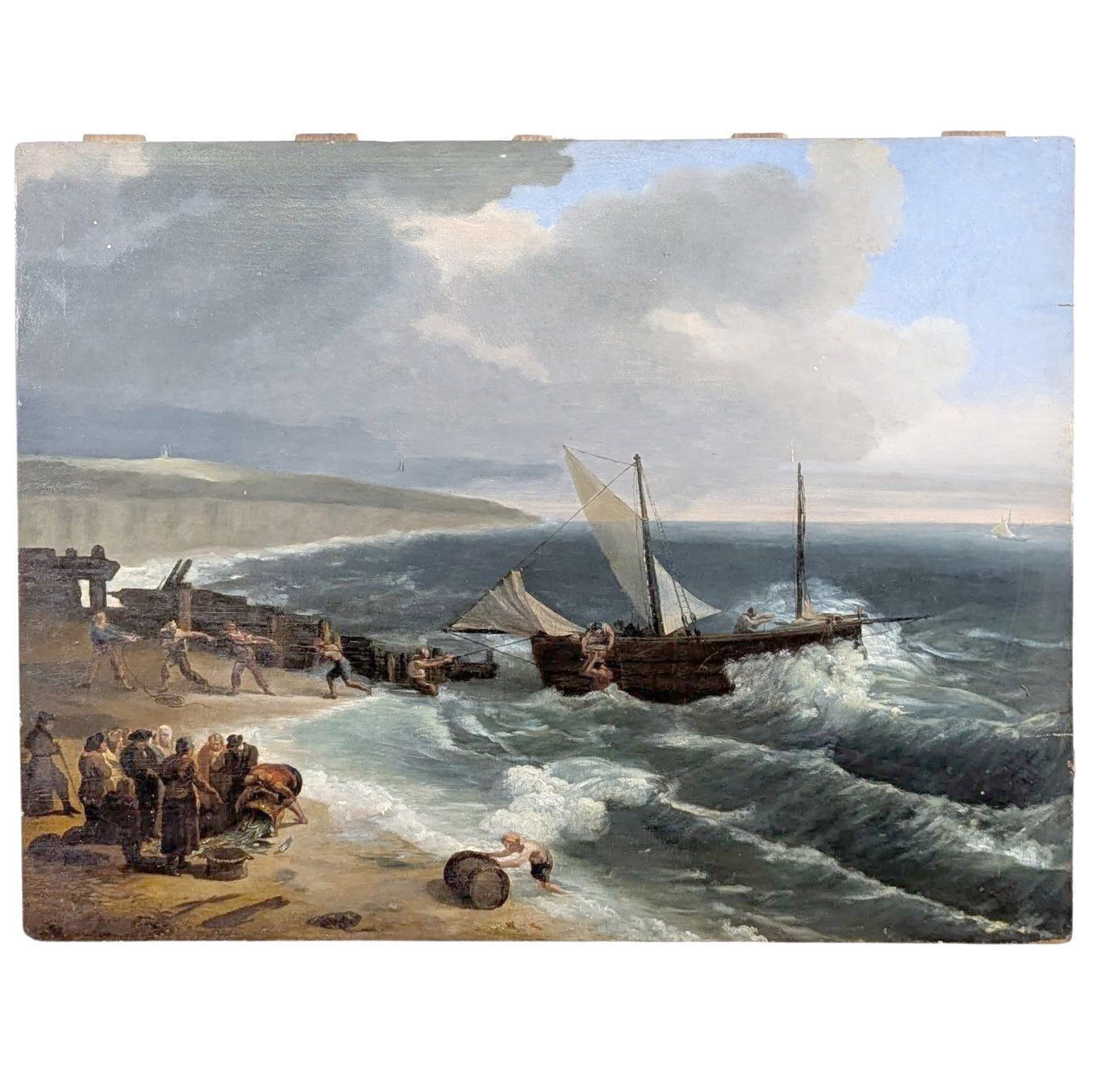Oil On Panel, Early 19th Century Marine Scene Of Shipwreck