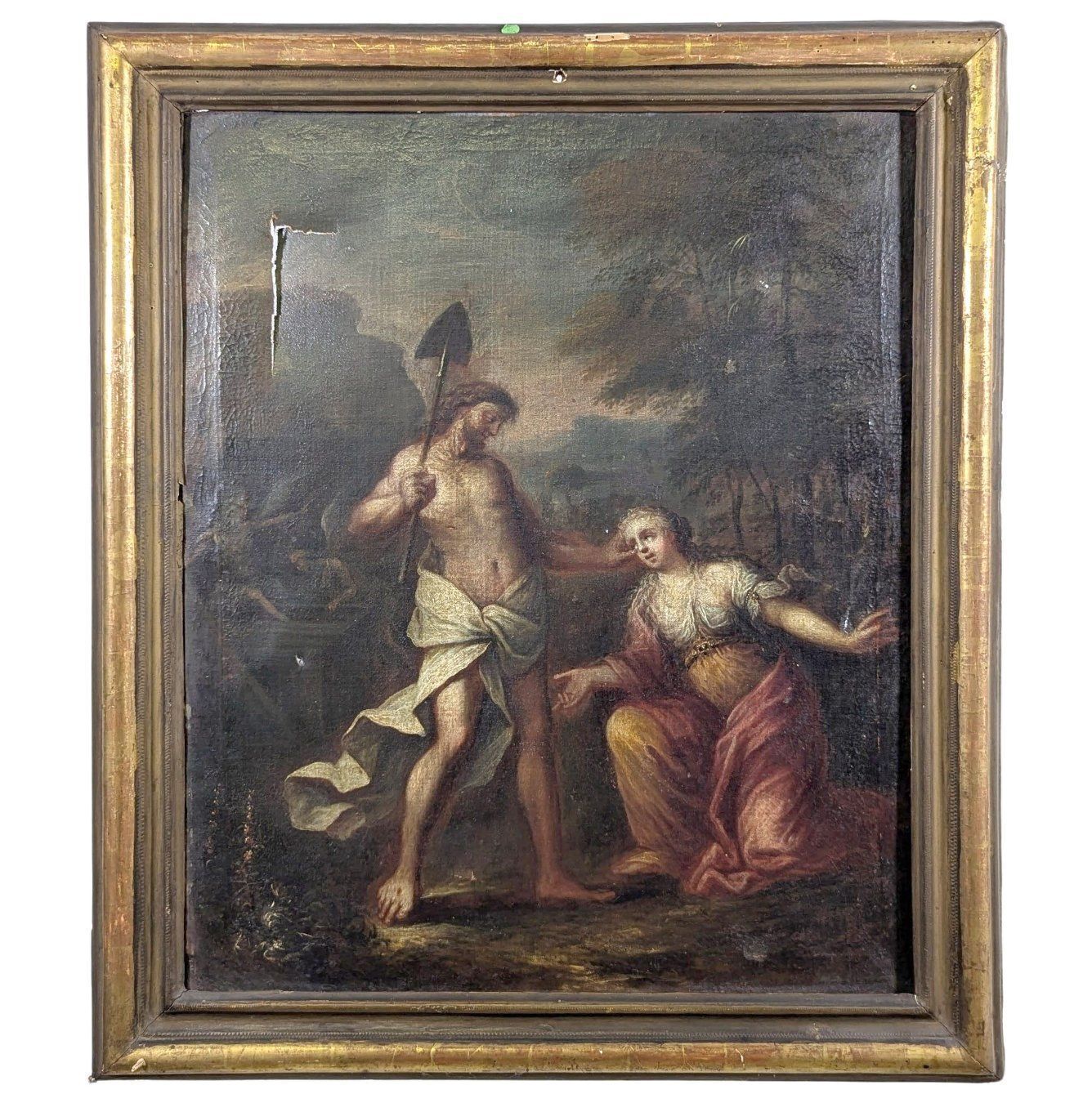 18th Century Oil On Canvas Christ Appearing To St. Mary Magdalene