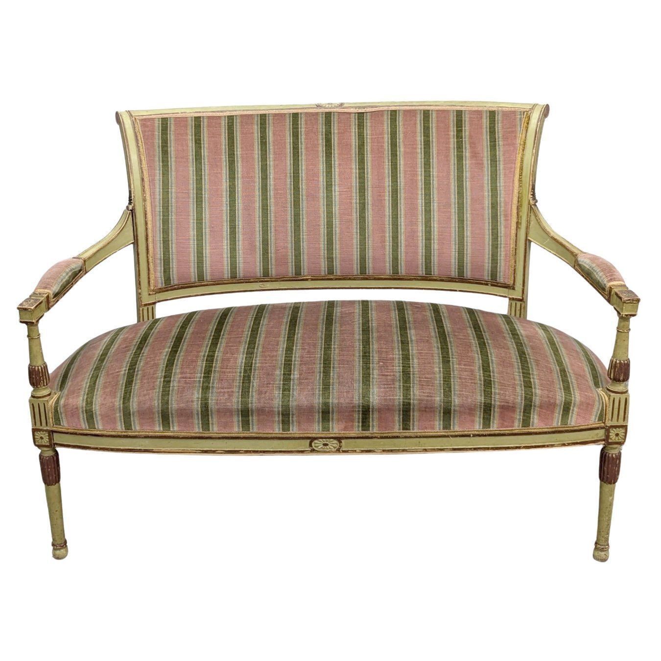 Directoire Style Sofa, Lacquered And Painted, With Green Velvet Top