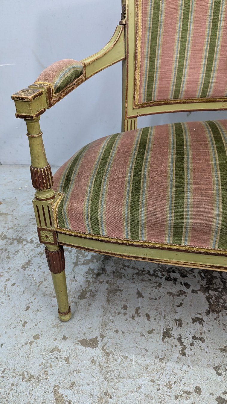 Directoire Style Sofa, Lacquered And Painted, With Green Velvet Top photo Furniture
