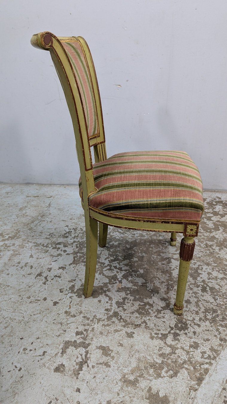 Pair Of Lacquered Directoire Style Chairs With Green Velvet Tops photo furniture