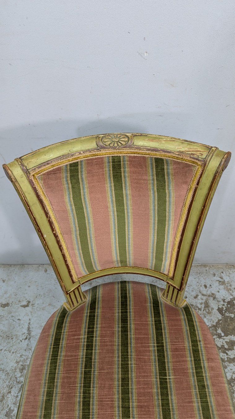 Pair Of Lacquered Directoire Style Chairs With Green Velvet Tops photo for sale