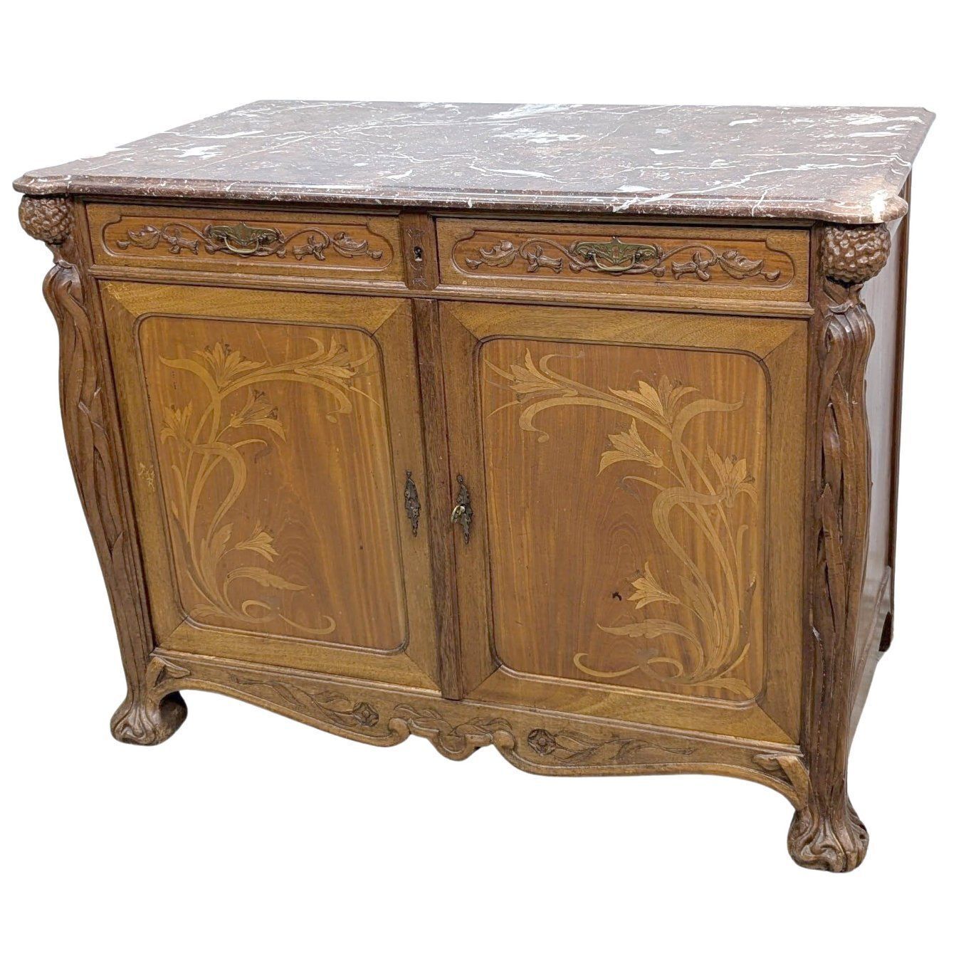 Superb High Art Nouveau Sideboard From 1900, Inlaid And Carved photo furniture