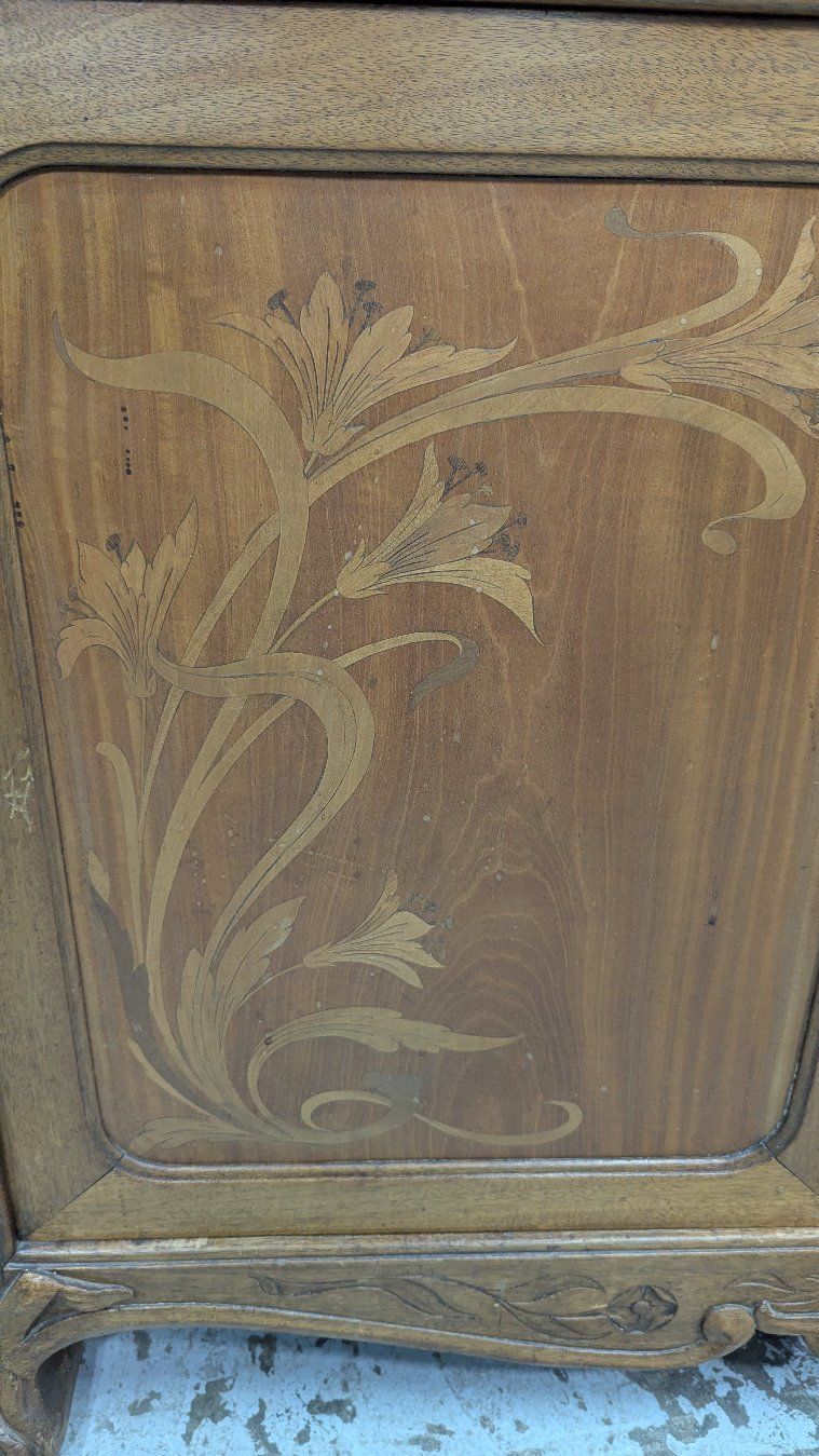 photo for sale Superb High Art Nouveau Sideboard From 1900, Inlaid And Carved