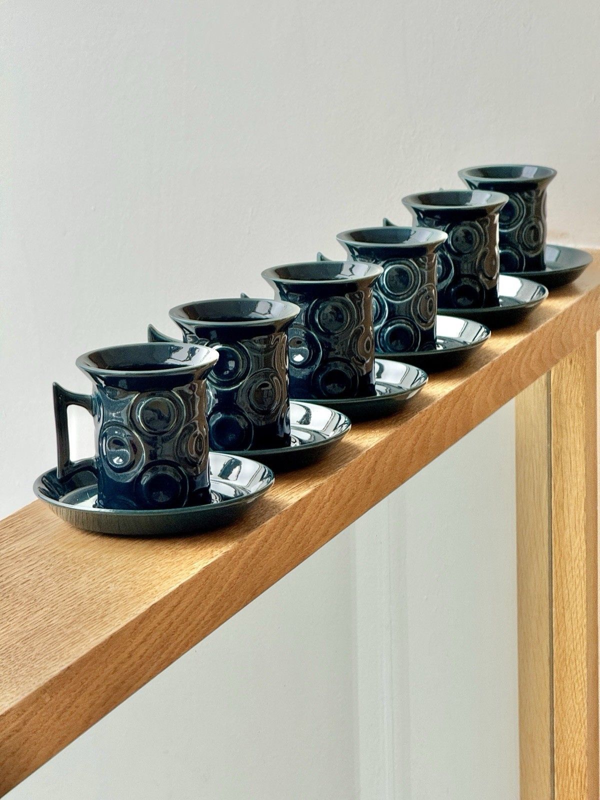 6 1960s Portmeirion Blue Jupiter Coffee Cups & Saucers By Susan Williams Ellis