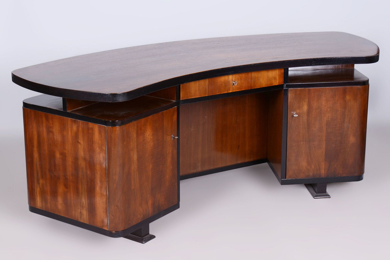 Furniture Restored Art Deco Writing Desk, By J. Divíšek, Repolished, Walnut, Czech, 1930s photo