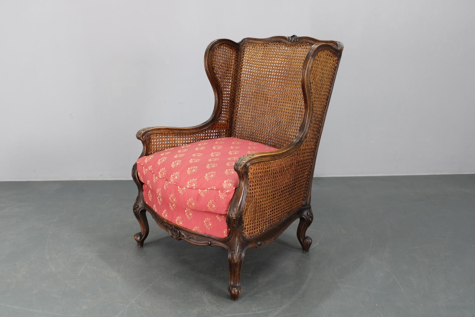 Antique Carved Wing Chair With Cane Sides , Czechoslovakia photo furniture