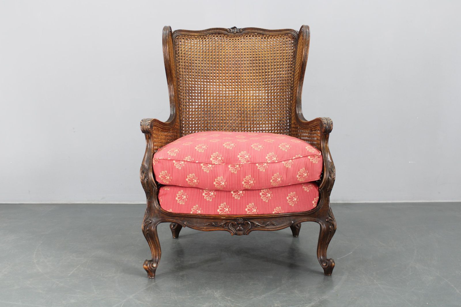 Antique Carved Wing Chair With Cane Sides , Czechoslovakia photo for sale