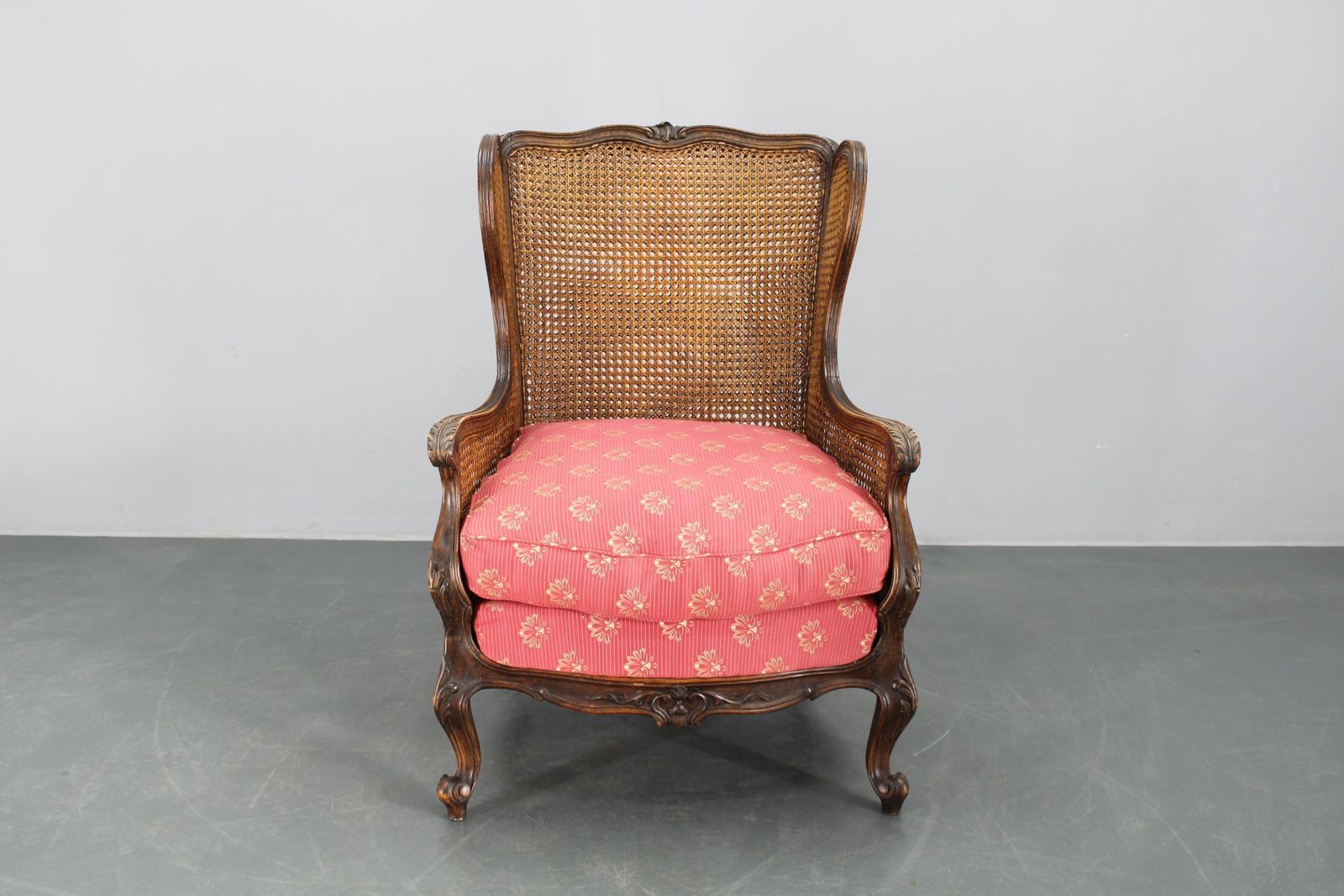 Antique Carved Wing Chair With Cane Sides , Czechoslovakia photo Furniture