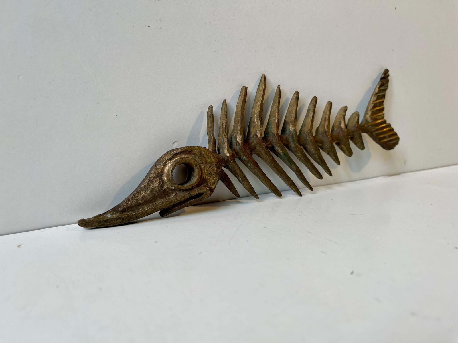 Danish Artist Peder E. Madsen Brutalist Primeval Sword Fish Skeleton In Bronze photo vinterior