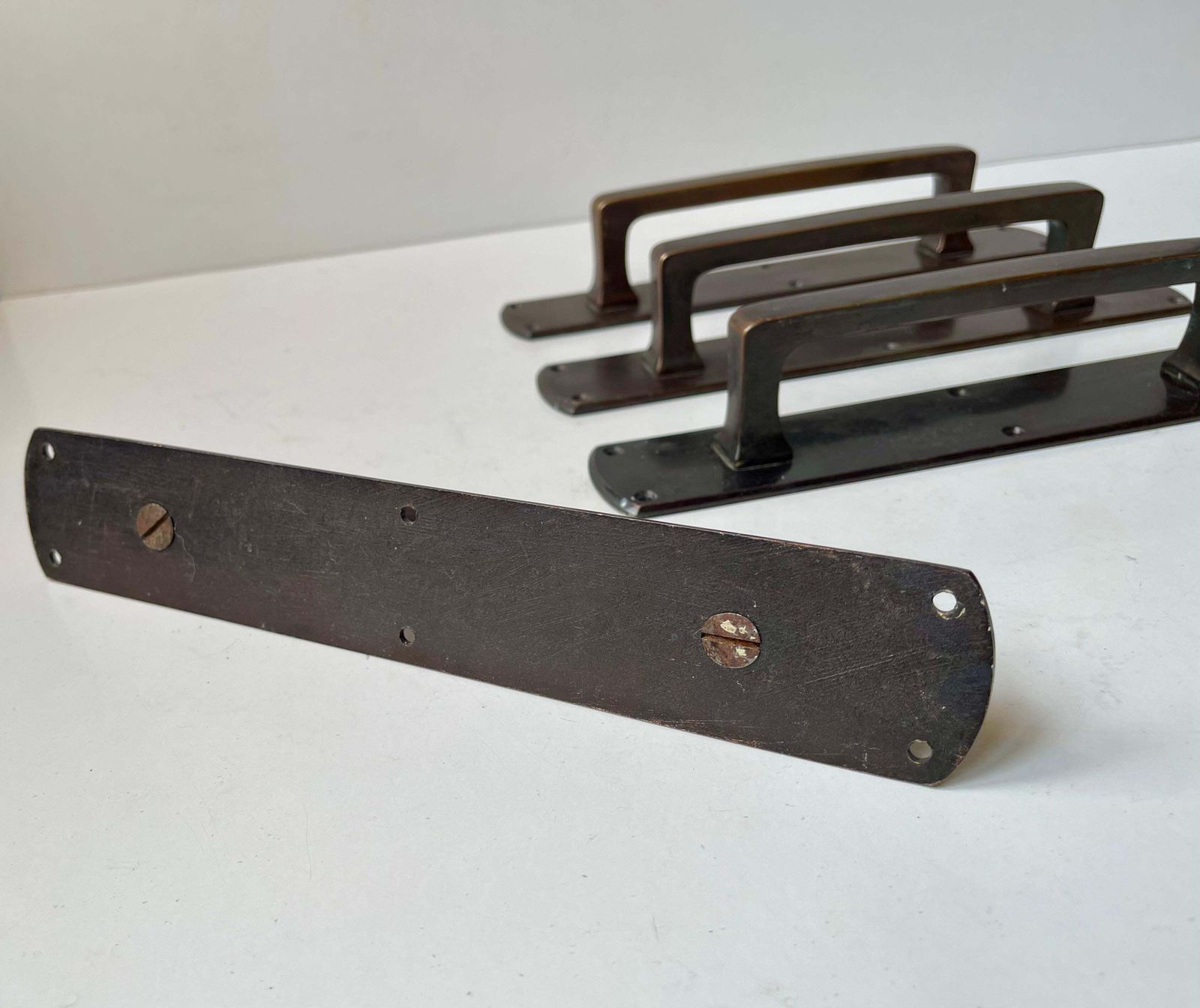 Bauhaus Style Bank Door Or Gate Handles In Bronze, 1930s, Set Of 4 photo buy