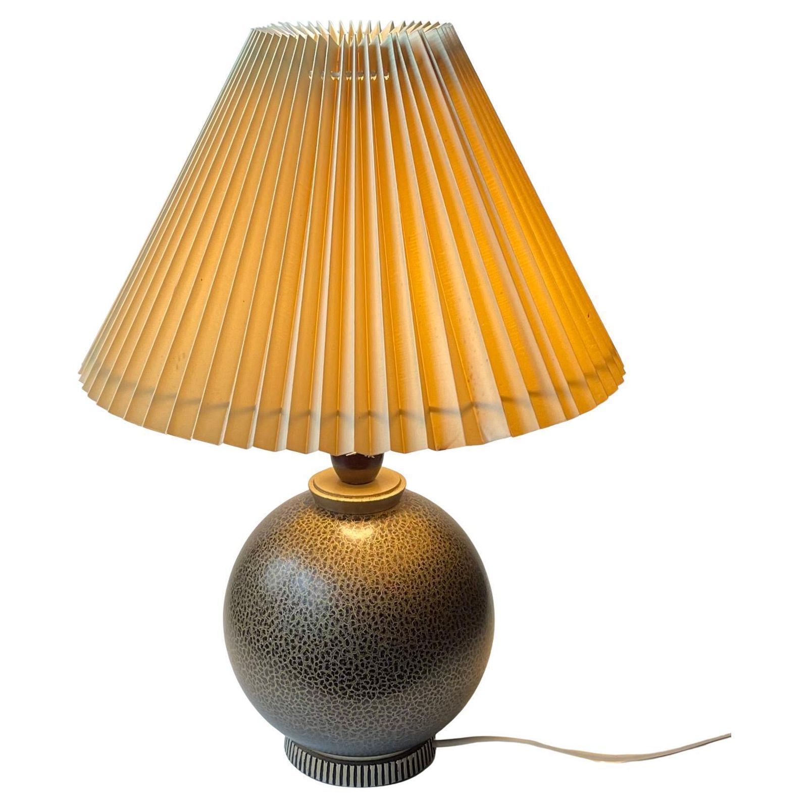 French 1920s Table Lamp In The Style Jean Besnard, Black   Gold Craquelé