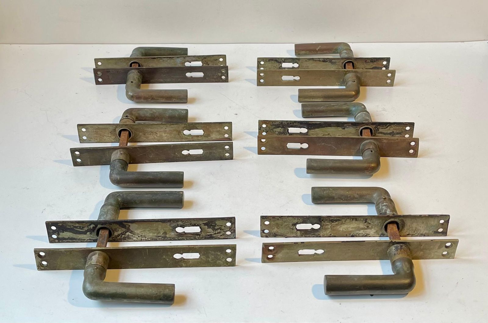Scandinavian Bauhaus State Building Door Handles In Brass, 1930s, 6 Sets photo Home Fixtures