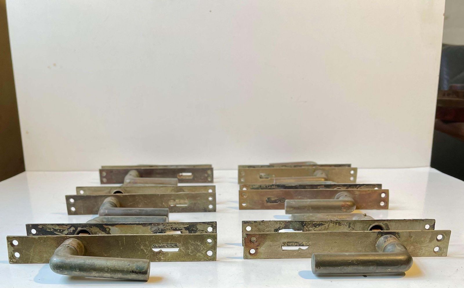 Scandinavian Bauhaus State Building Door Handles In Brass, 1930s, 6 Sets photo 696.0