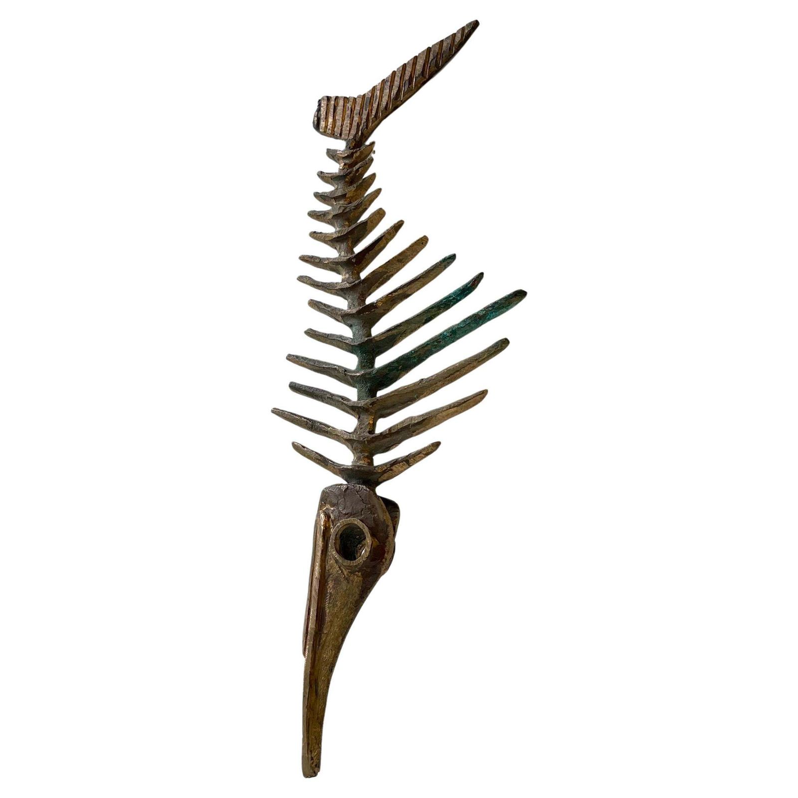 Danish Artist Peder E. Madsen Brutalist Primeval Sword Fish Skeleton In Bronze