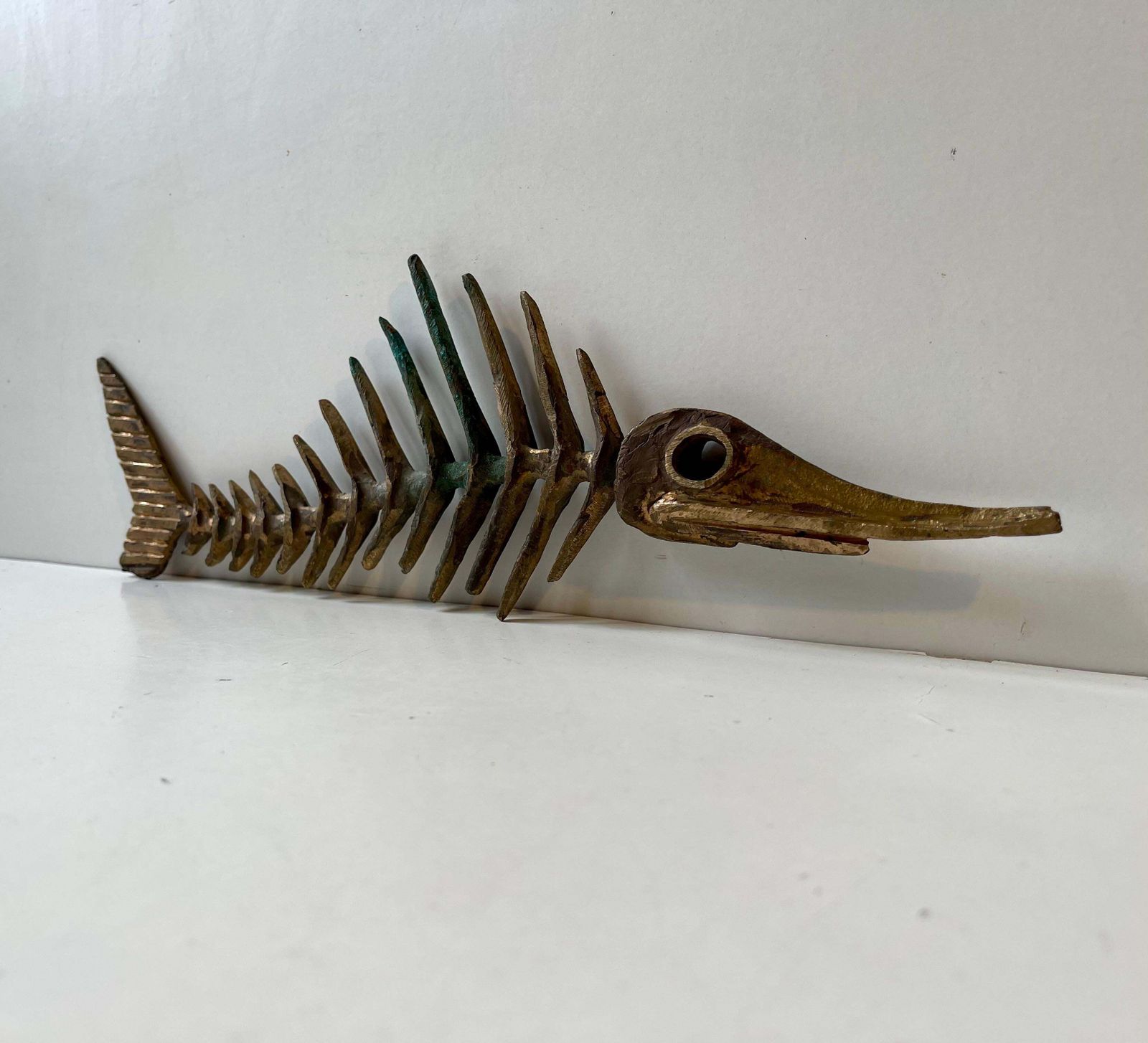 Danish Artist Peder E. Madsen Brutalist Primeval Sword Fish Skeleton In Bronze photo furniture