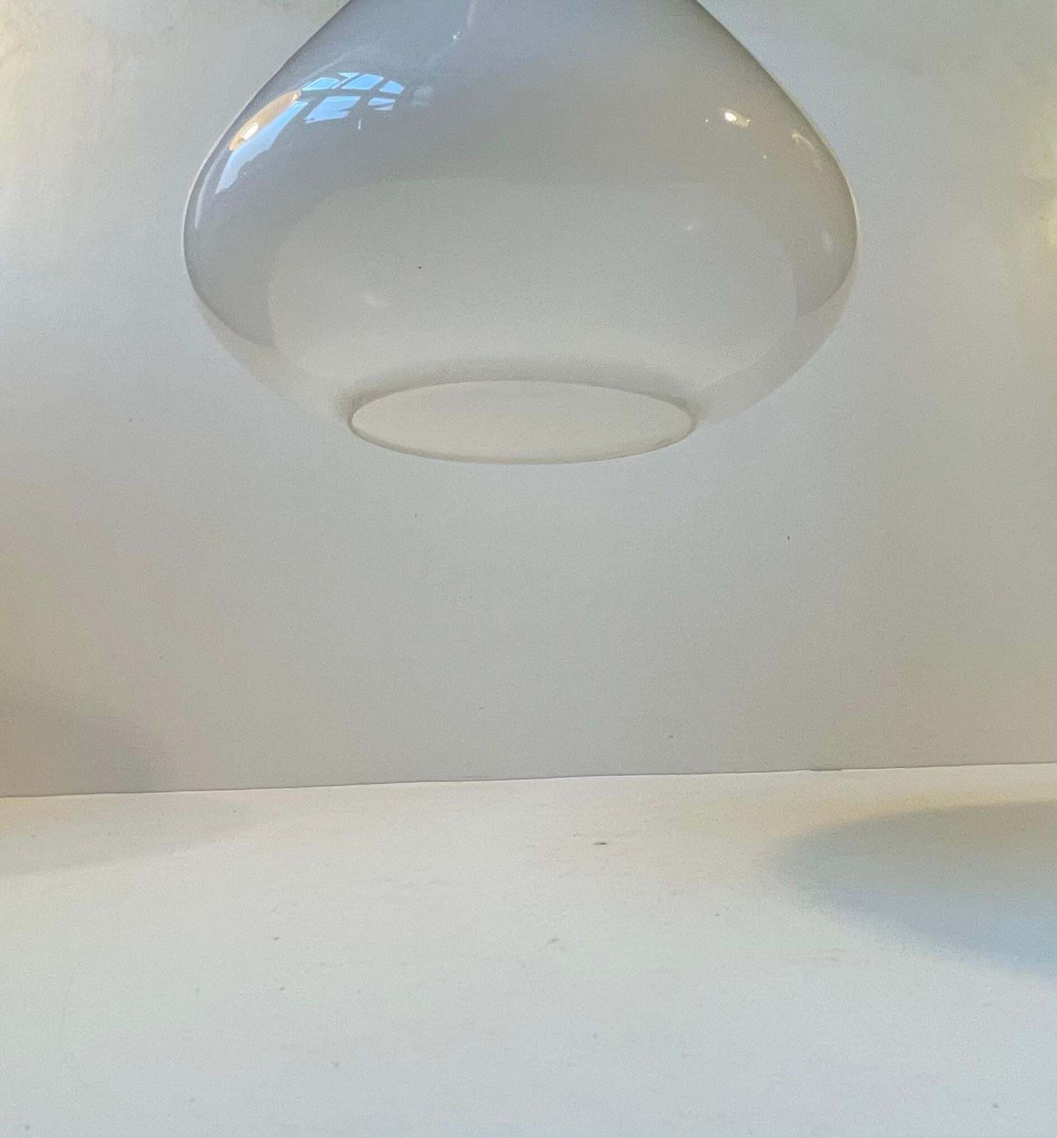 Italian Industrial Ceiling Lamp In White Opaline Glass & Chrome, 1970s photo Lighting