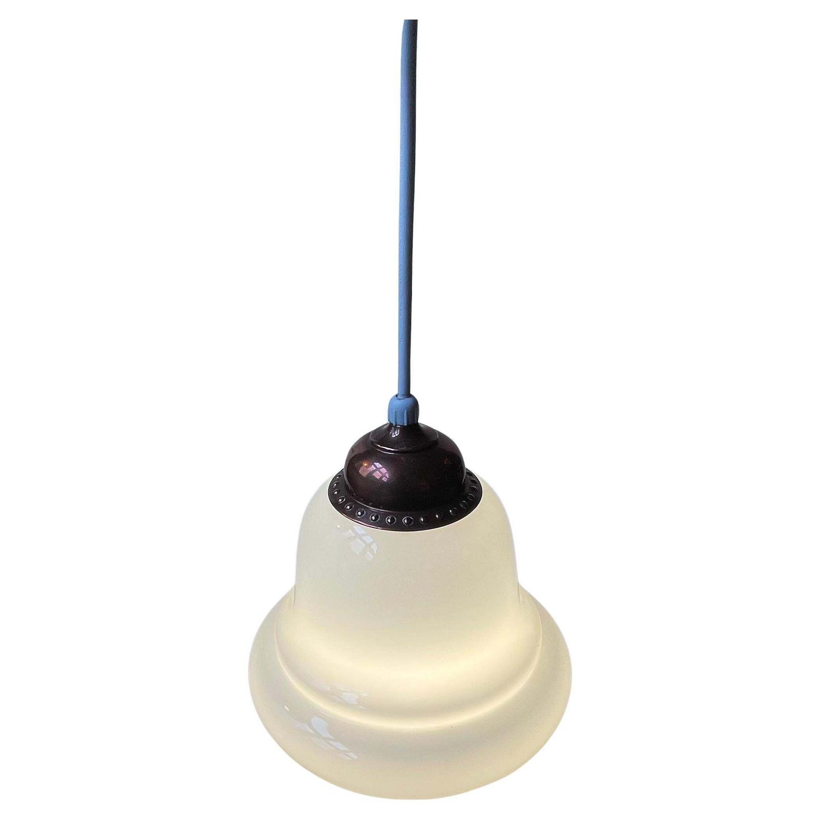 Danish Functionalist Bell Pendant Lamp In Opaline Glass & Copper By Holmegaard
