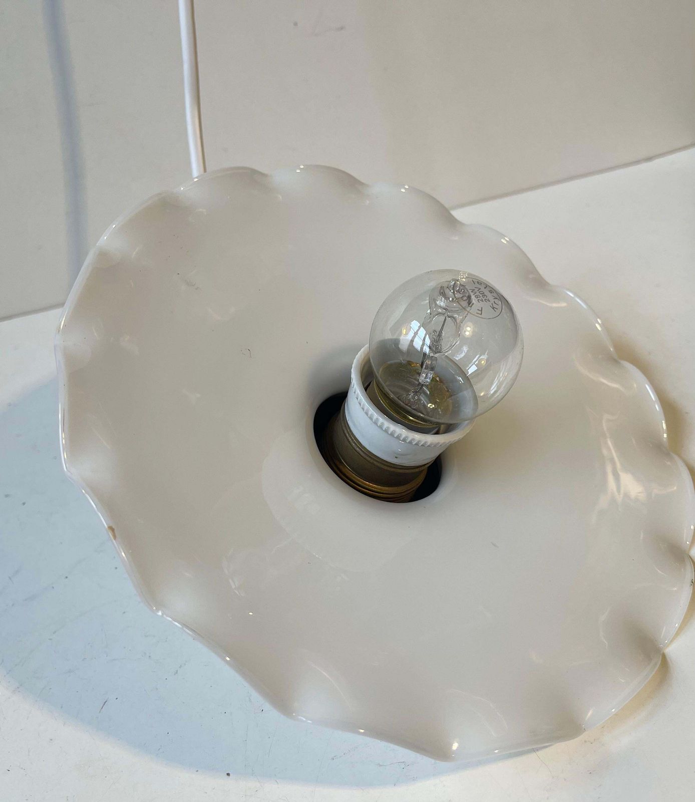 Scandinavian Ballerina Pendant Lamp W. Pleaded White Opaline Glass Shade, 1920s photo 326.0