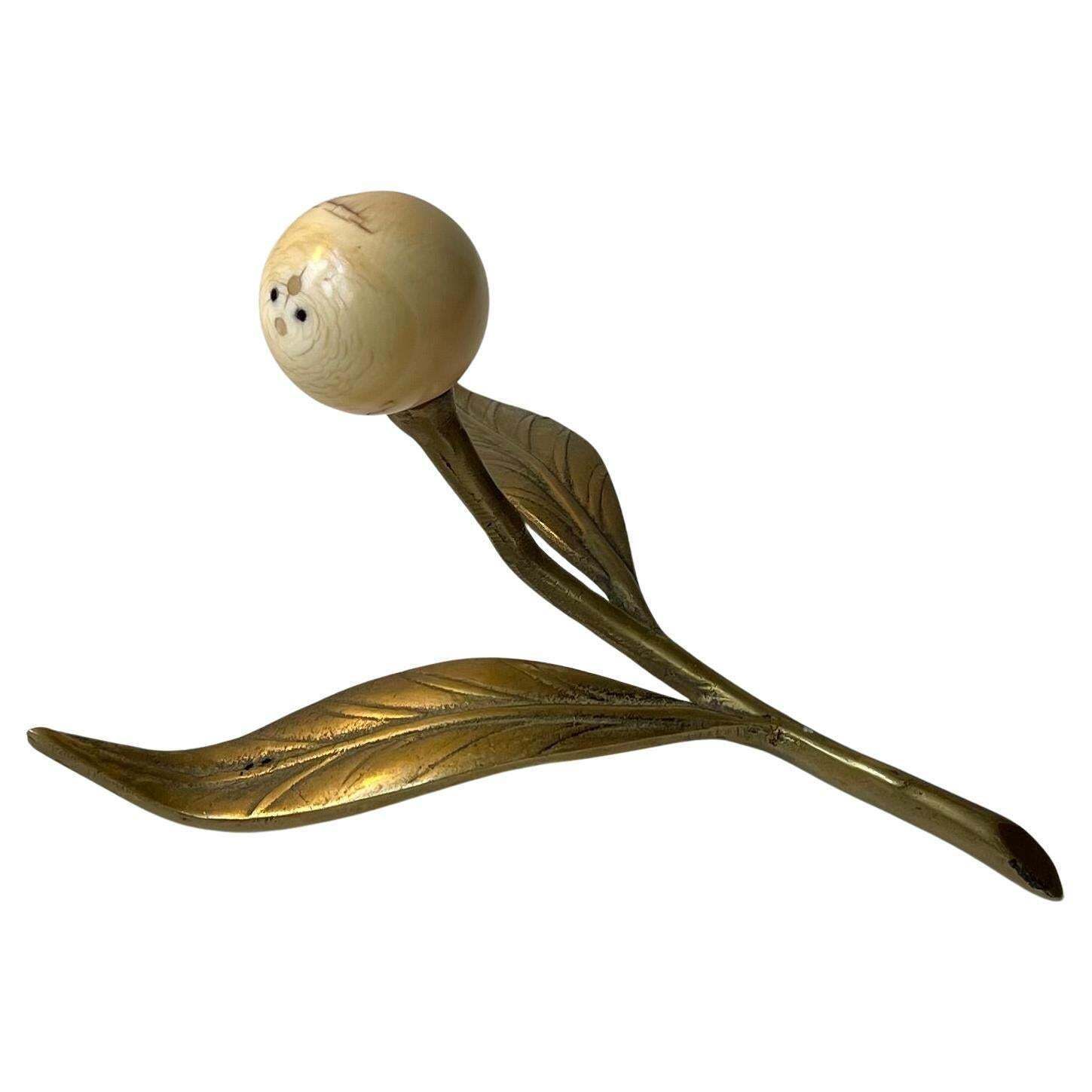 Vintage Lily Sculpture   Flower Ornament In Brass