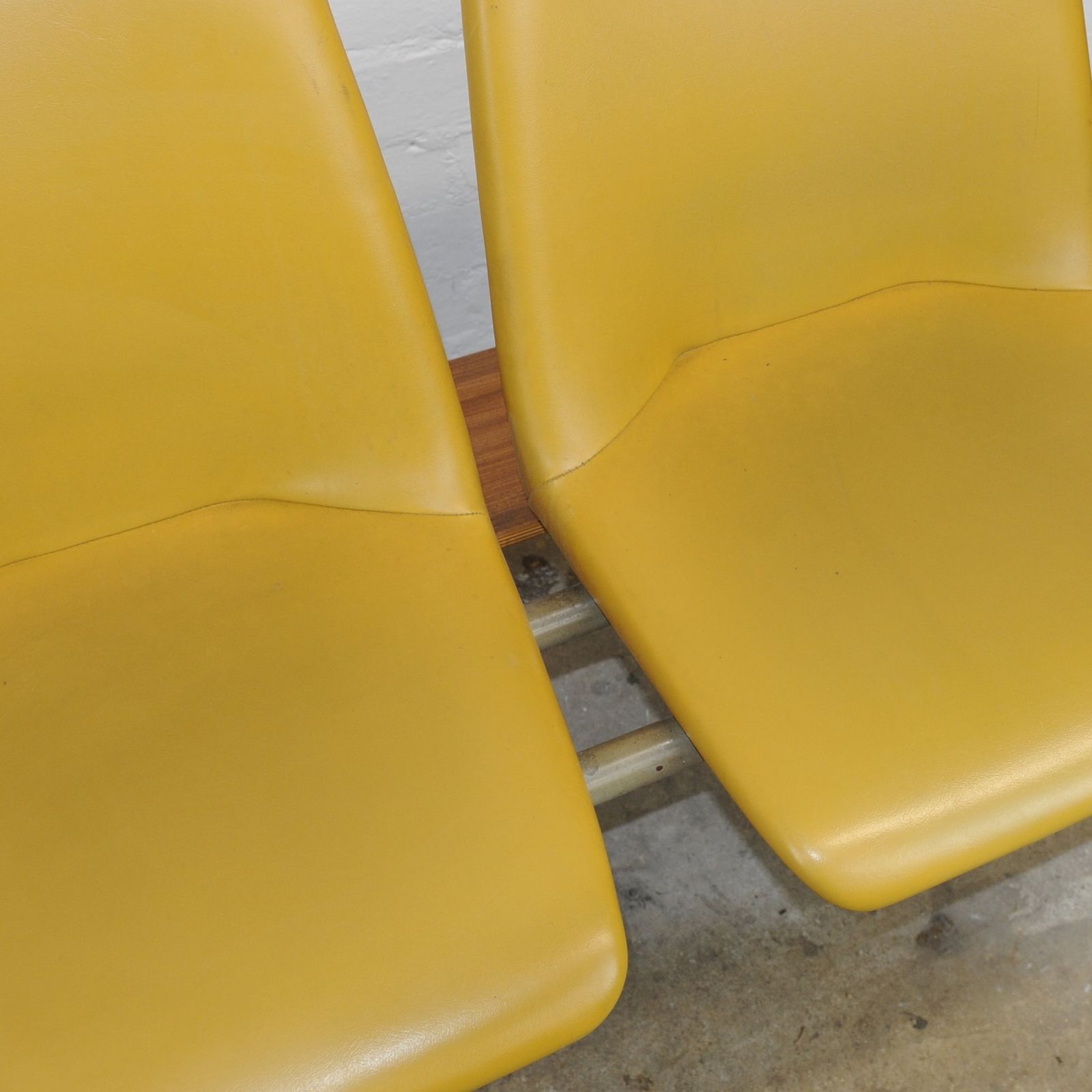 Conjoined Yellow Vinyl Chairs On Black Legs, Set Of 3, 1980s photo Furniture