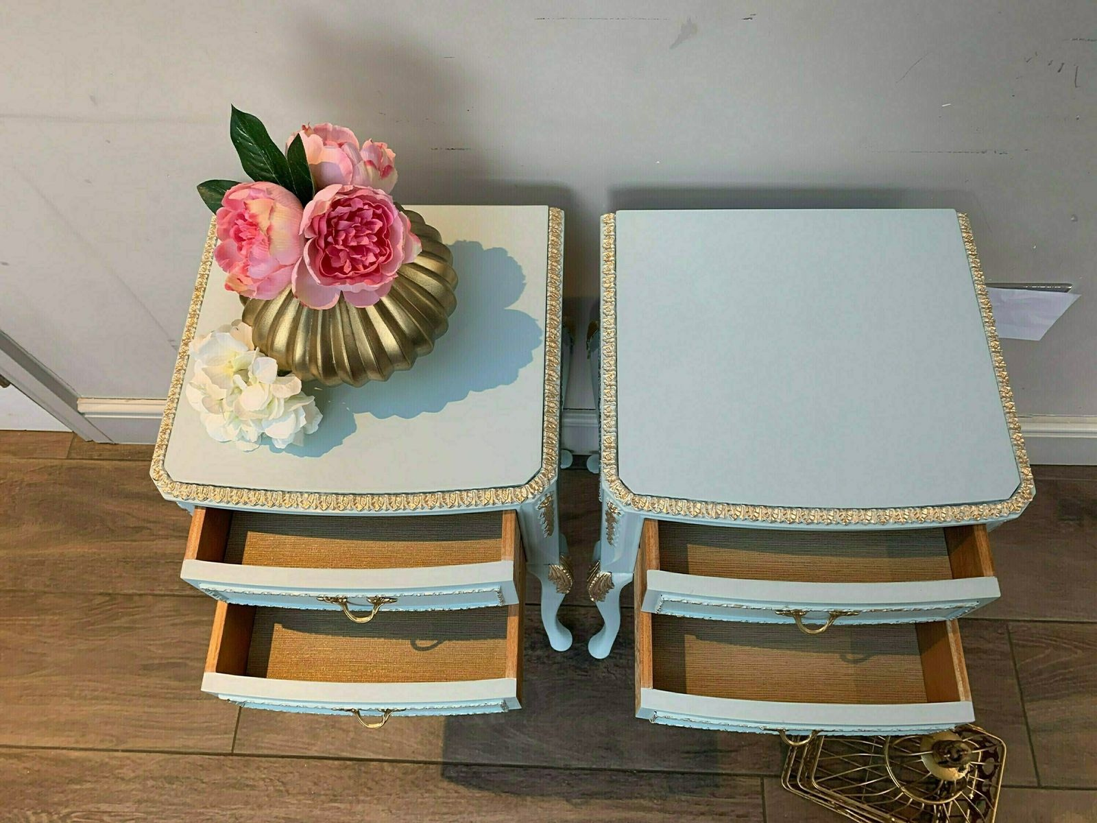 Ornate Louis French Bedside Tables Baby Blue photo furniture