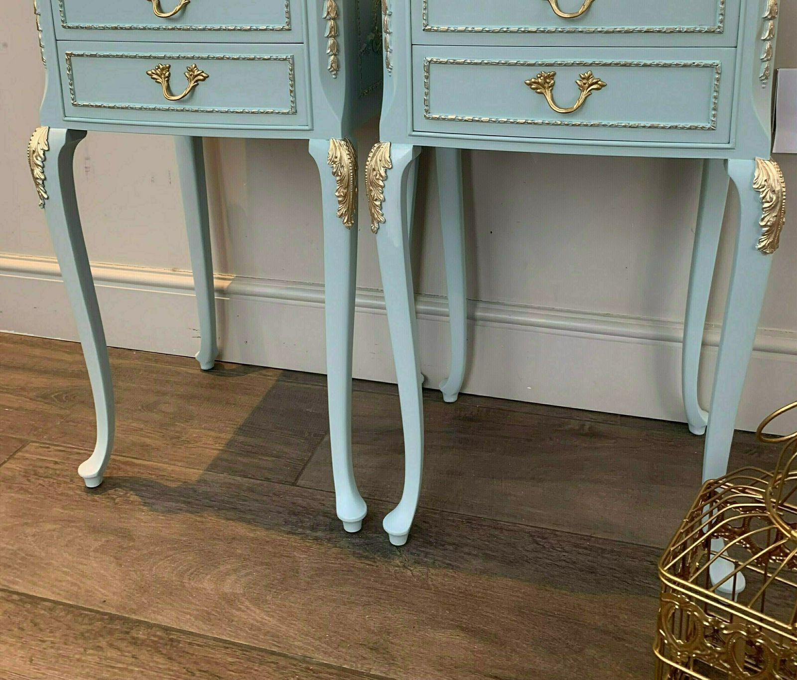 Ornate Louis French Bedside Tables Baby Blue photo for sale