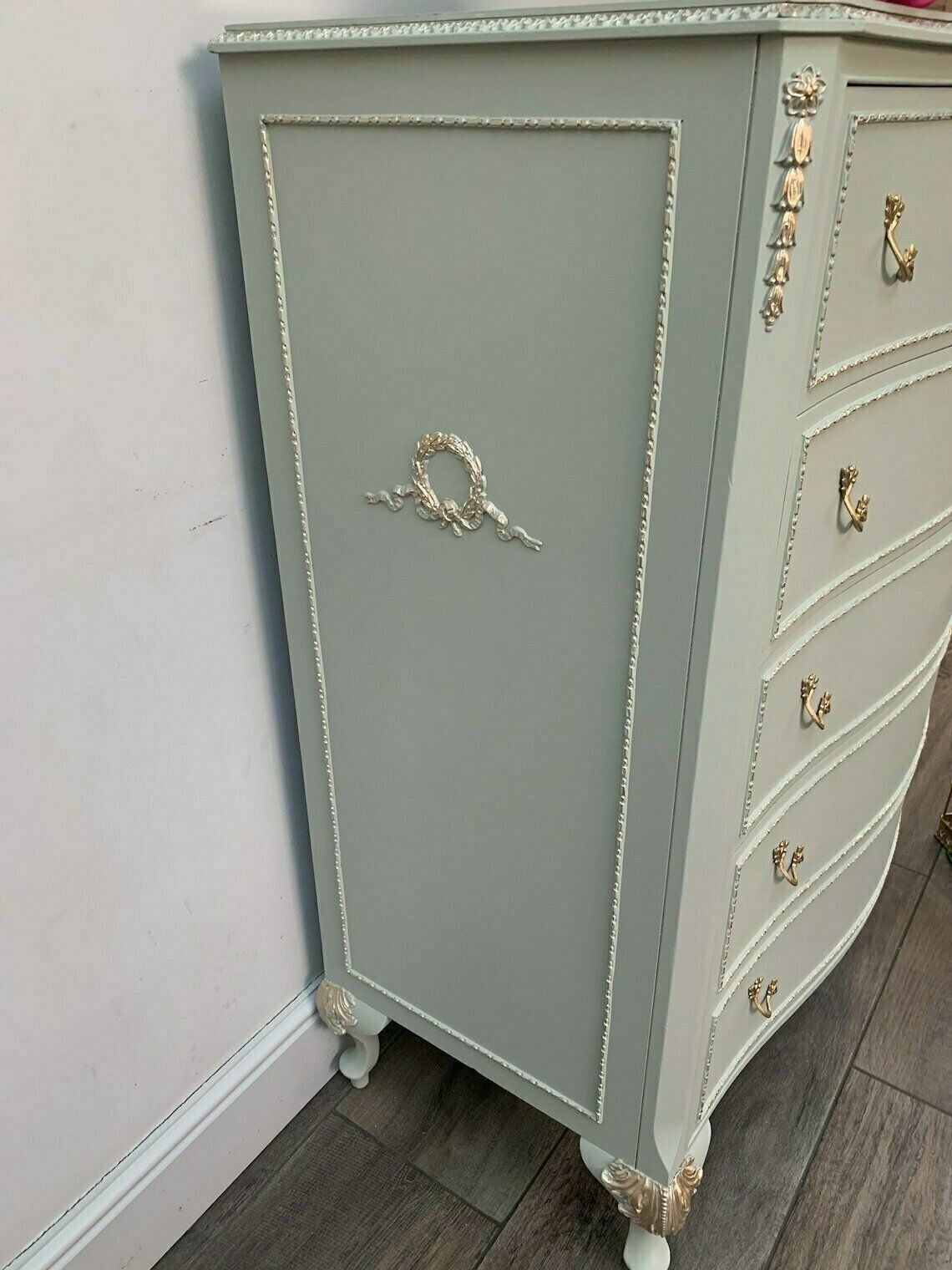 Chest Of Drawers, Olympus Louis Tallboy Chest Of Drawers Bedroom Storage In Light Green, 5 Drawers. I Can Paint In Any Colour photo for sale