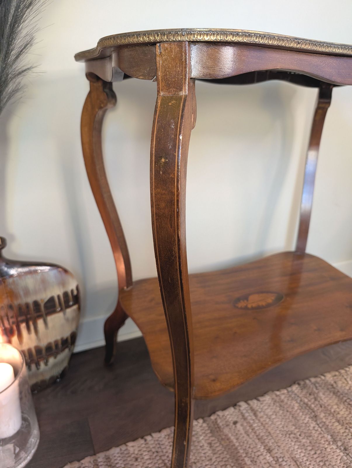 photo vintage French Style Kidney Occasional Table With Angelic Inlay Marquetry Top   Limited Time Offer!