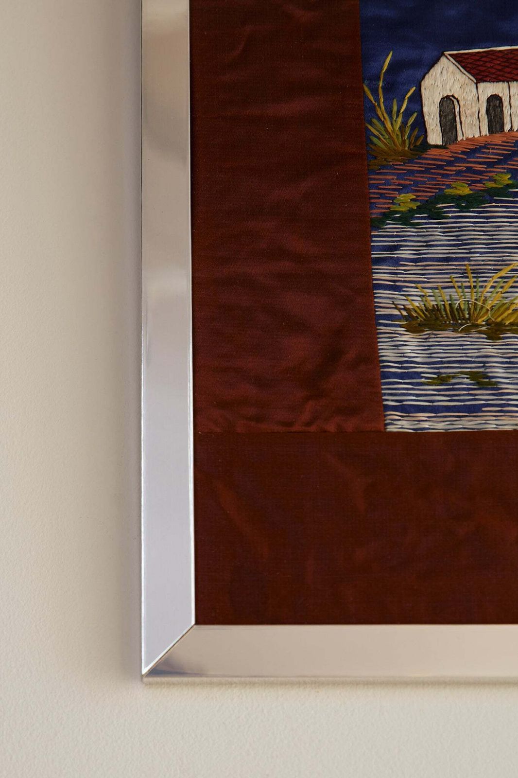 Chinese Silk Tapestry In Chrome Frame photo 850.0