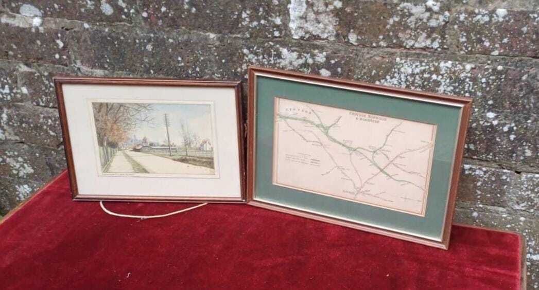 Pair Of Croydon Historic Pictures– 1913 Addington Village Watercolour And Vintage Railway Map Of Croydon, Norwood & Woodside (Framed Set)