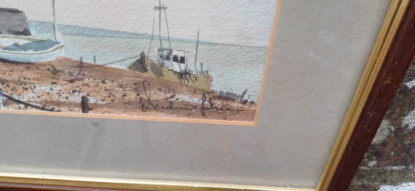 Original Coastal Watercolour By Andrew John – Martello Tower & Beached Boats, Framed Maritime Painting, photo vinterior